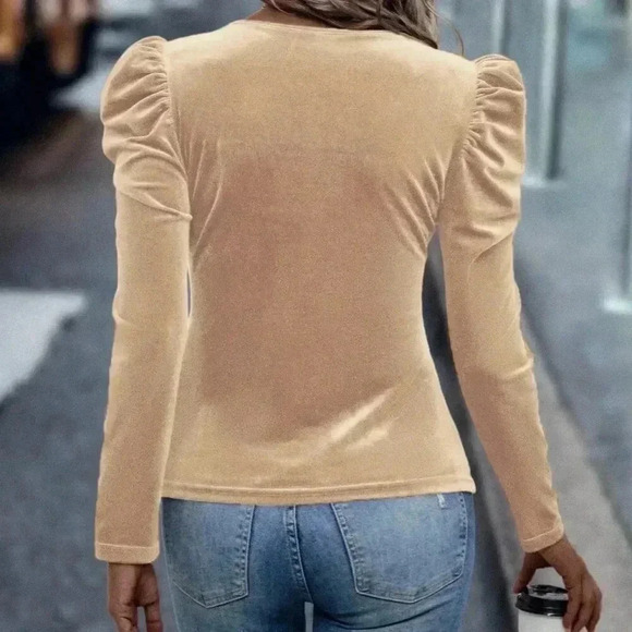 Apricot Casual Women's Velvet Gigot Sleeve T-Shirt - Picture 2 of 6